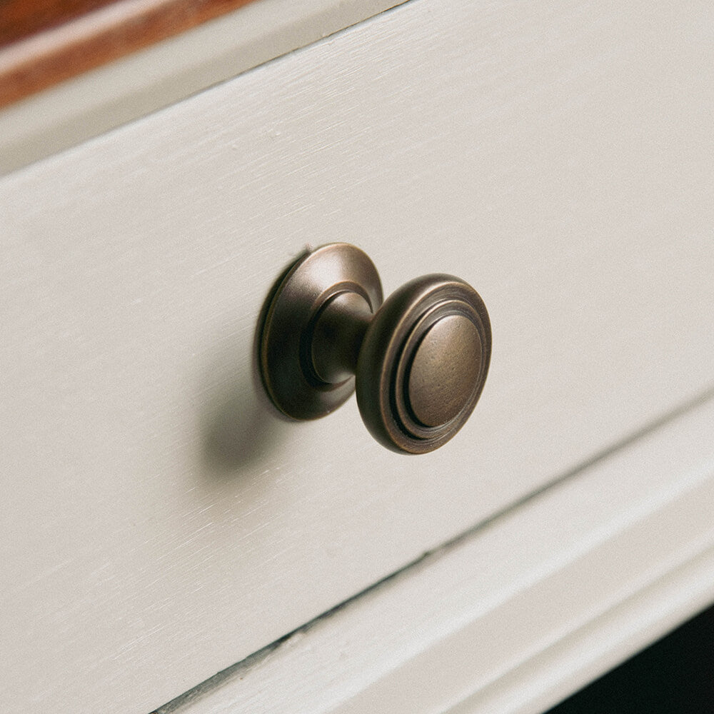Vintage Distressed Antique Brass Stepped Cushion Cabinet Knob - Elegant Hardware for Kitchen Cabinets, Dressers & Furniture Restoration
