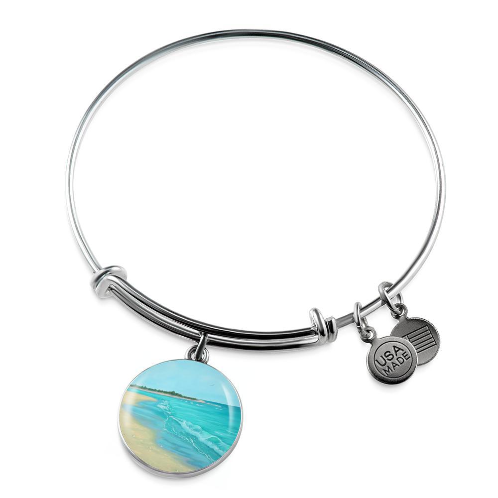 Handmade Beach Painting Bangle Bracelet - Boho Chic Adjustable Wrist Jewelry for Women - Perfect for Summer Vacations, Beach Parties & Boho Fashion Accessories