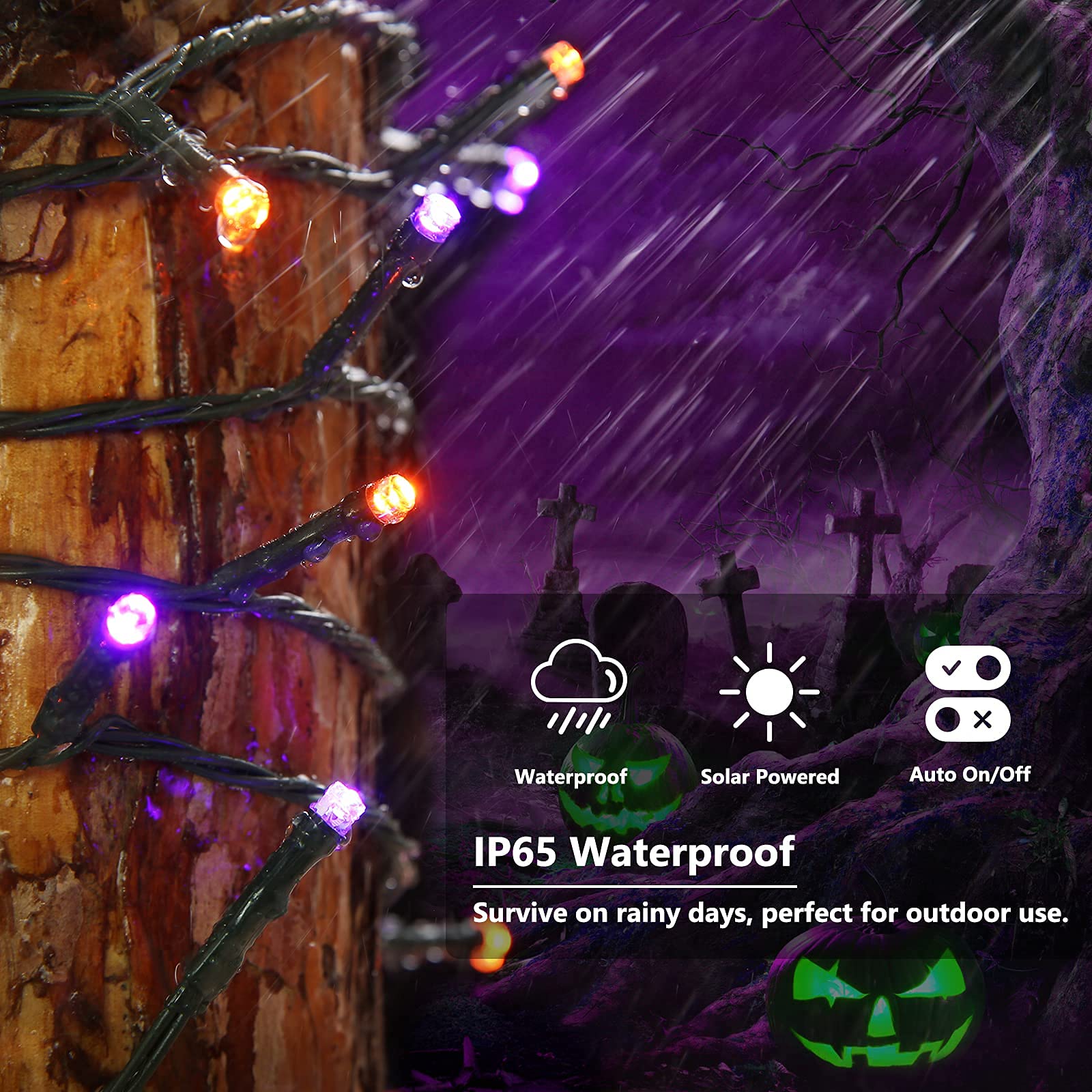 Joomer 2 Pack Halloween Solar String Lights - 144 FT 400 LED Orange & Purple Waterproof Outdoor Lights with 8 Modes for Halloween Decorations, Garden, Patio, Yard, and Party Lighting