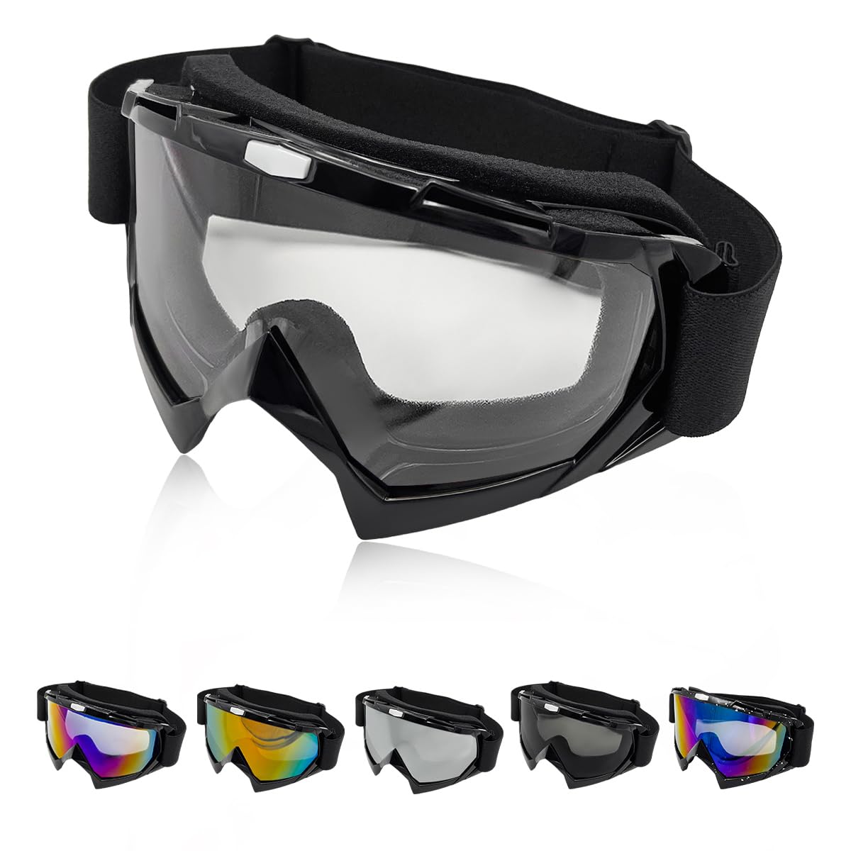 Dirt Bike Goggles - Windproof & Dustproof Ski Racing Goggles for Men & Women - ATV Motorcycle Safety Goggles with Clear Lens - Perfect for Off-Road, Motocross, Snowboarding & Outdoor Sports