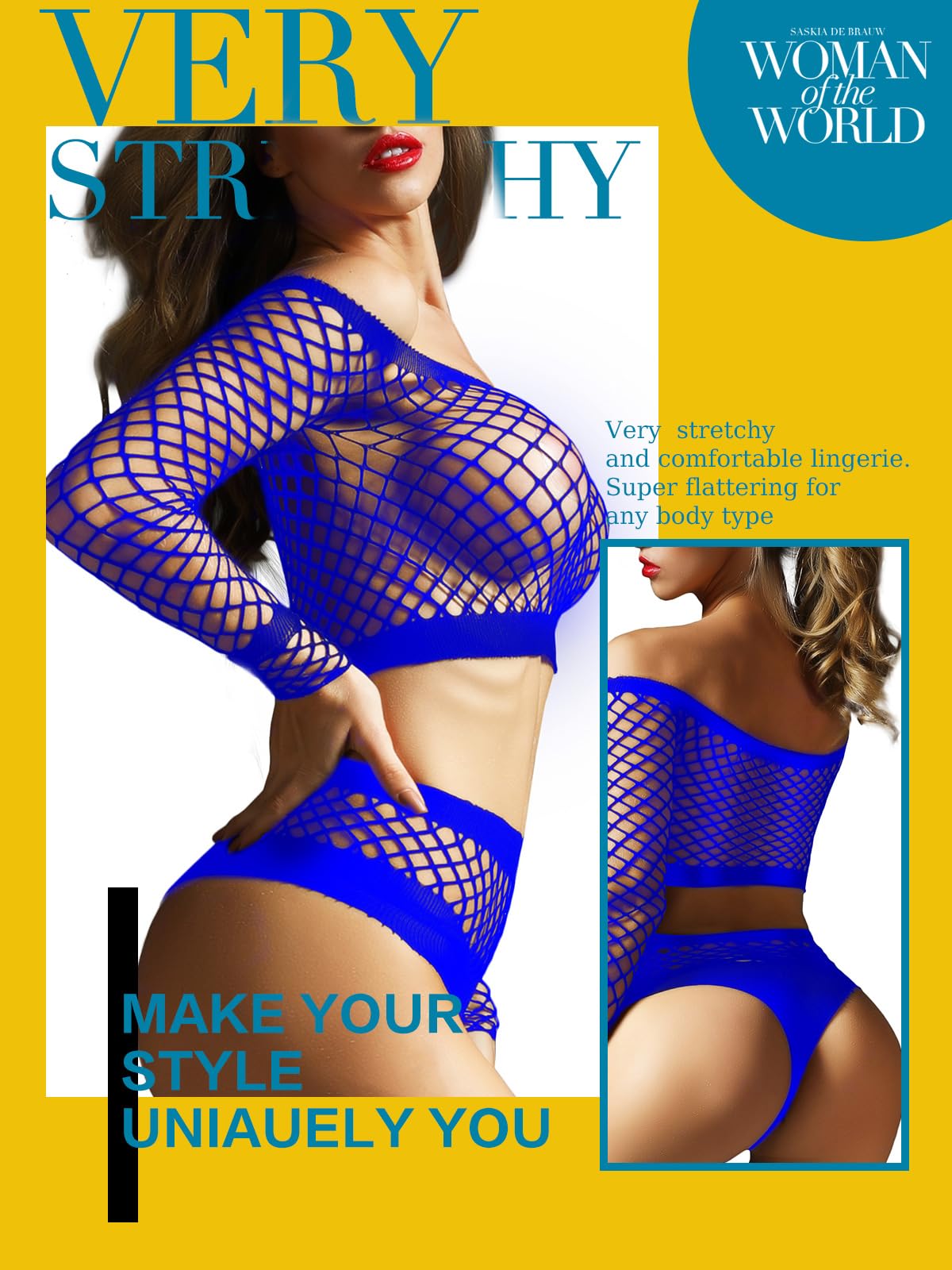 Sexy Women's Mesh Lingerie Fishnet Babydoll Mini Dress Bodysuit - Sheer Long Sleeve See-Through Lace Cover Up for Valentine's Day, Boudoir Photoshoots & Romantic Nights