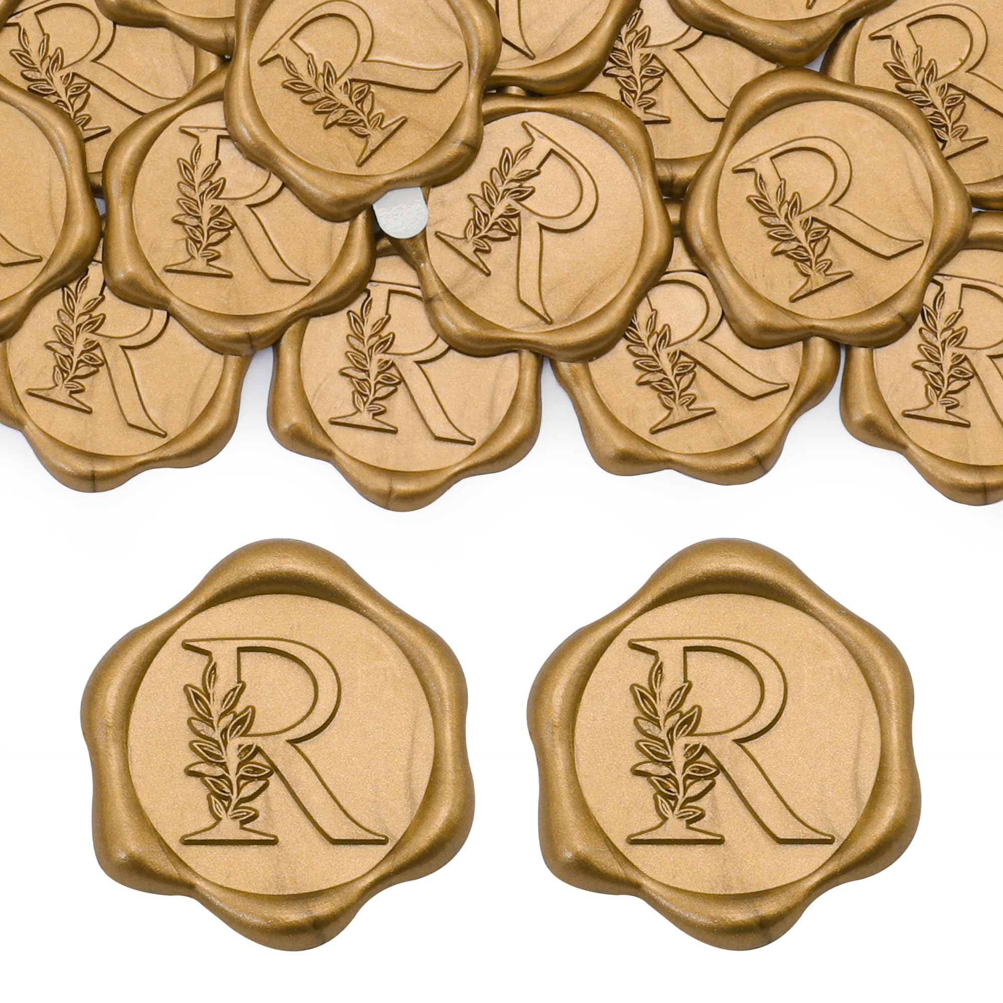 SWANGSA 100-Pack Letter R Wax Seal Stickers - Antique Gold Botanical Leaves for Wedding Invitations & Envelopes