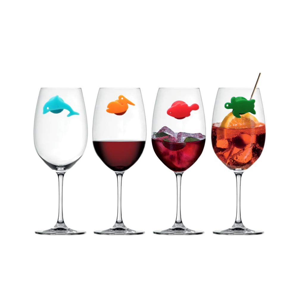 24pcs Silicone Wine Glass Charms - Sea & Land Animal Drink Markers for Parties, Nautical Theme Events & Beach Weddings - Reusable Cup Identifiers for Wine Bottles & Glasses