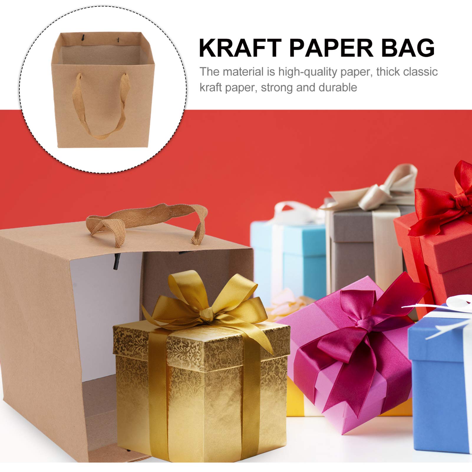 DOITOOL 10pcs Kraft Paper Gift Bags with Ribbon Handles - 20x20x20cm Square Paintable Shopping Bags for Jewelry, Flowers & Retail Gifts | Eco-Friendly Light Brown Tote Bags for Wedding Favors, Birthday Presents & Party Giveaways