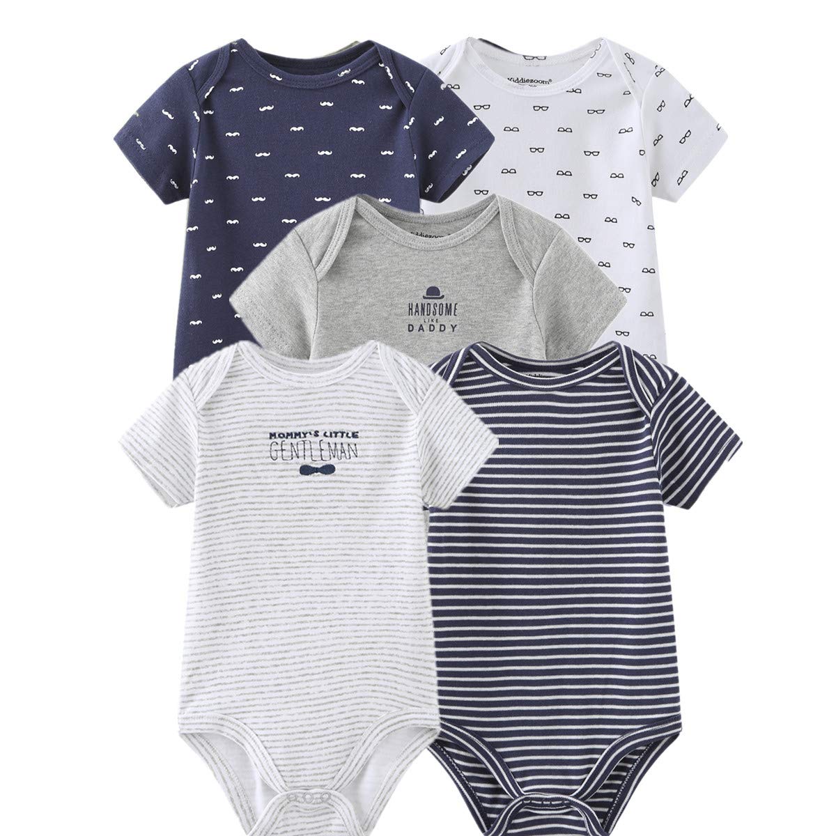 Kiddiezoom Baby Bodysuit 5-Pack - Soft Cotton Newborn Short Sleeve Onesies for Boys & Girls | Perfect for Everyday Wear, Playtime & Photo Shoots