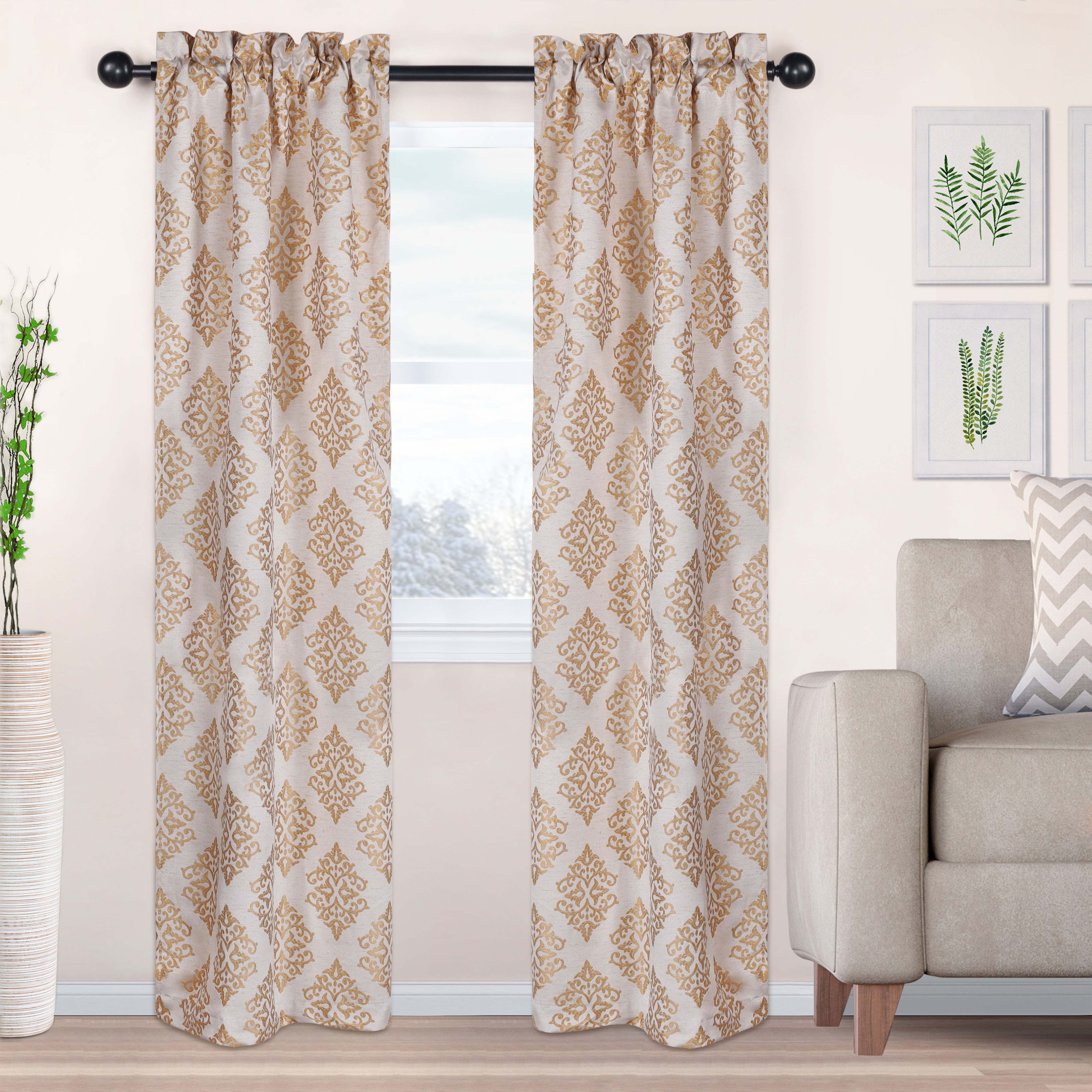 Venetian Damask Jacquard Curtain Panels - Set of 2 Luxury Window Treatments for Living Room & Bedroom Decor