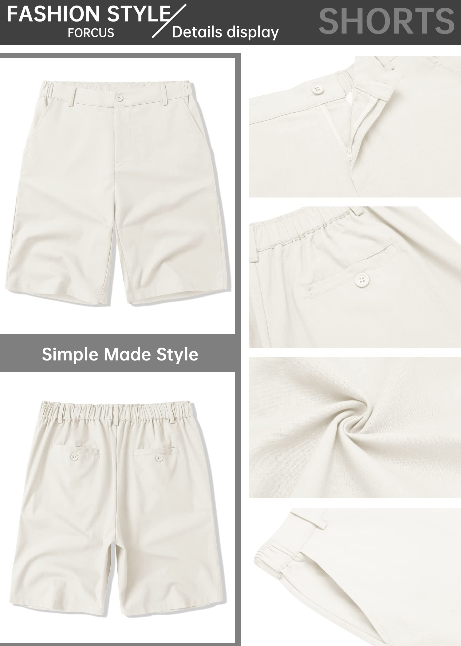 COOFANDY Men's Linen Casual Shorts - Elastic Waist Flat Front Summer Shorts for Beach, Vacation & Outdoor Activities | Breathable Comfort Short Pants