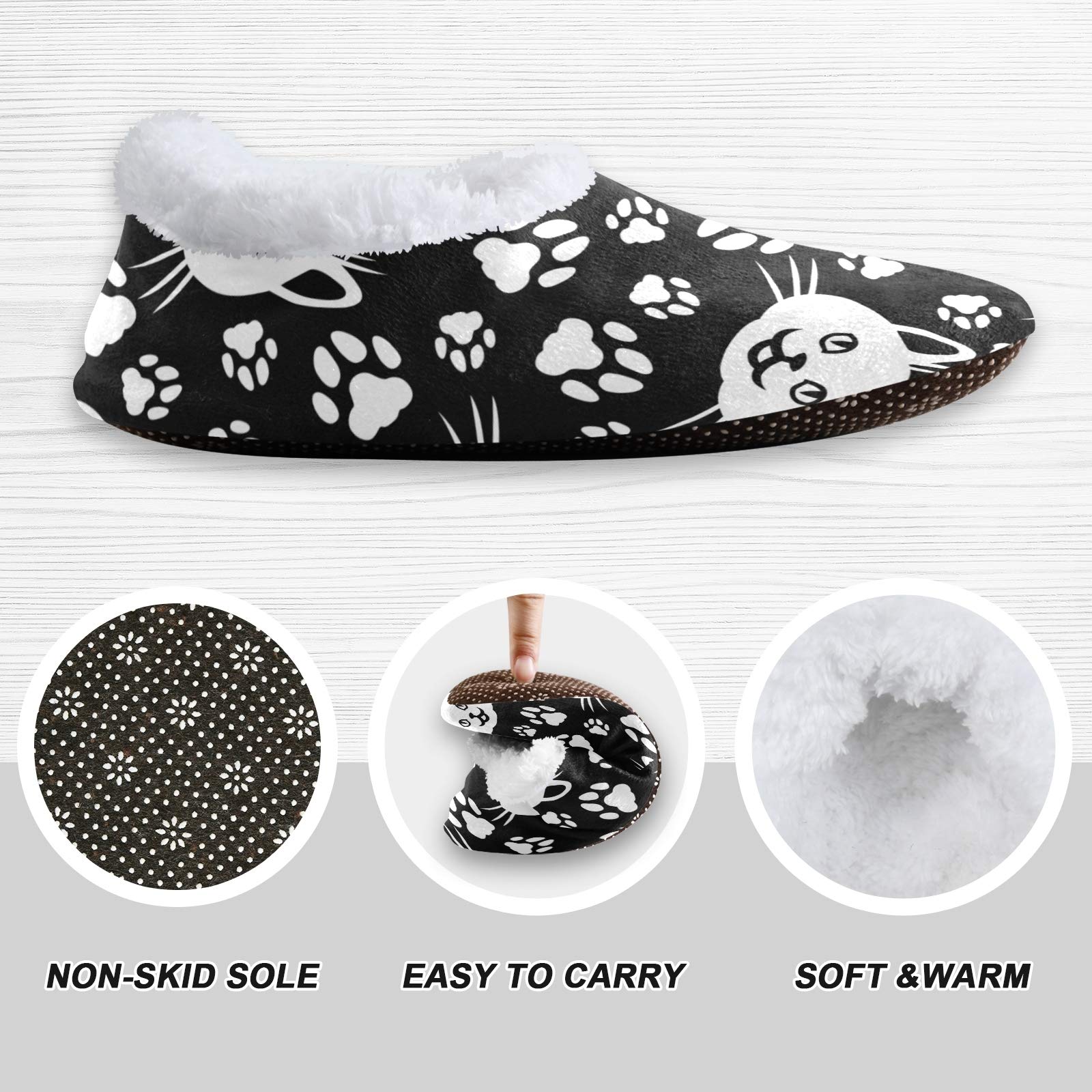 Women's Cat Face Coral Fleece House Slippers - Cozy Indoor Shoes for Women & Men (US 5-6) - Perfect for Home, Lounge & Winter Comfort