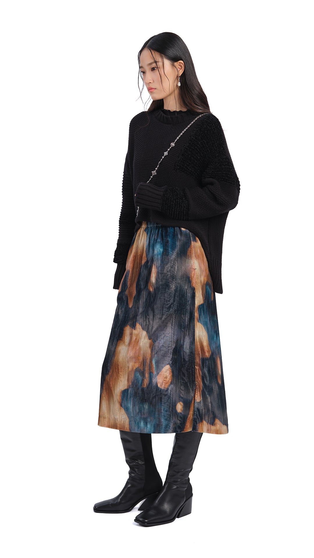 Watercolor Print Velour Skirt for Women - Soft & Stylish Flowy Midi Skirt for Casual Wear, Date Night & Boho Outfits