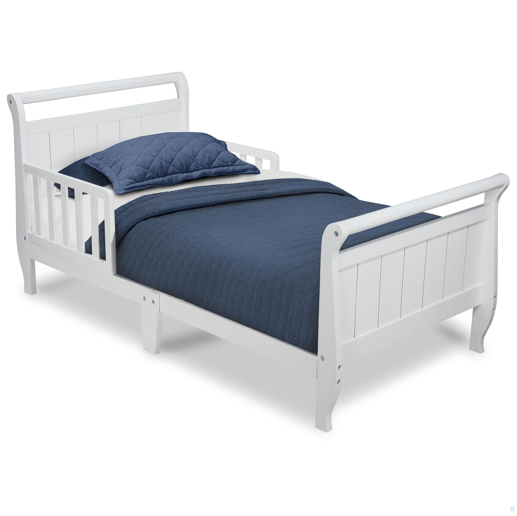Delta Children White Wood Toddler Sleigh Bed - Convertible Crib for Kids, Safe & Sturdy Nursery Furniture for Baby's First Bed Transition
