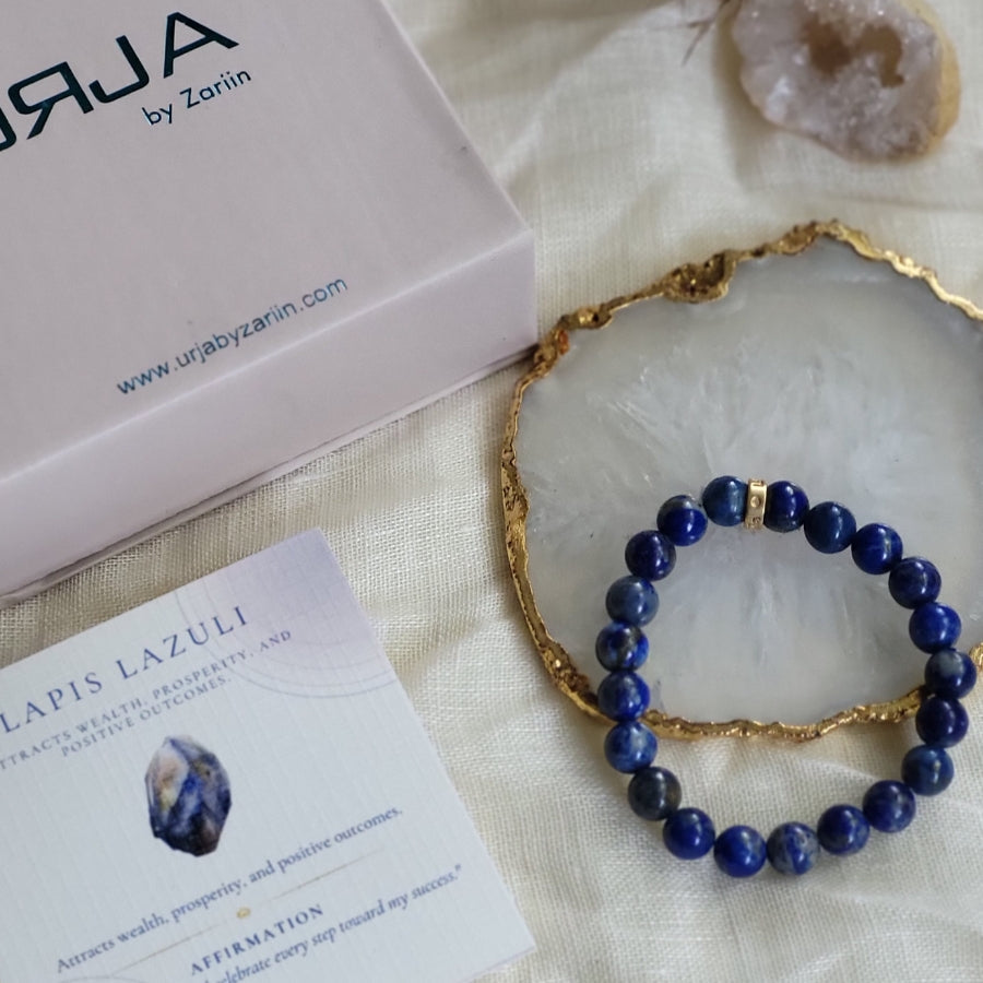 Natural Lapis Lazuli Bead Bracelet for Intuition & Wisdom - Spiritual Healing Jewelry for Meditation, Yoga & Positive Energy