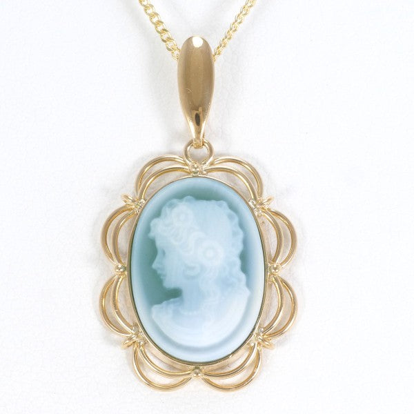 18K Yellow Gold Cameo Necklace with Genuine Stone - Vintage Inspired Jewelry for Women - Perfect for Weddings, Anniversaries & Special Occasions