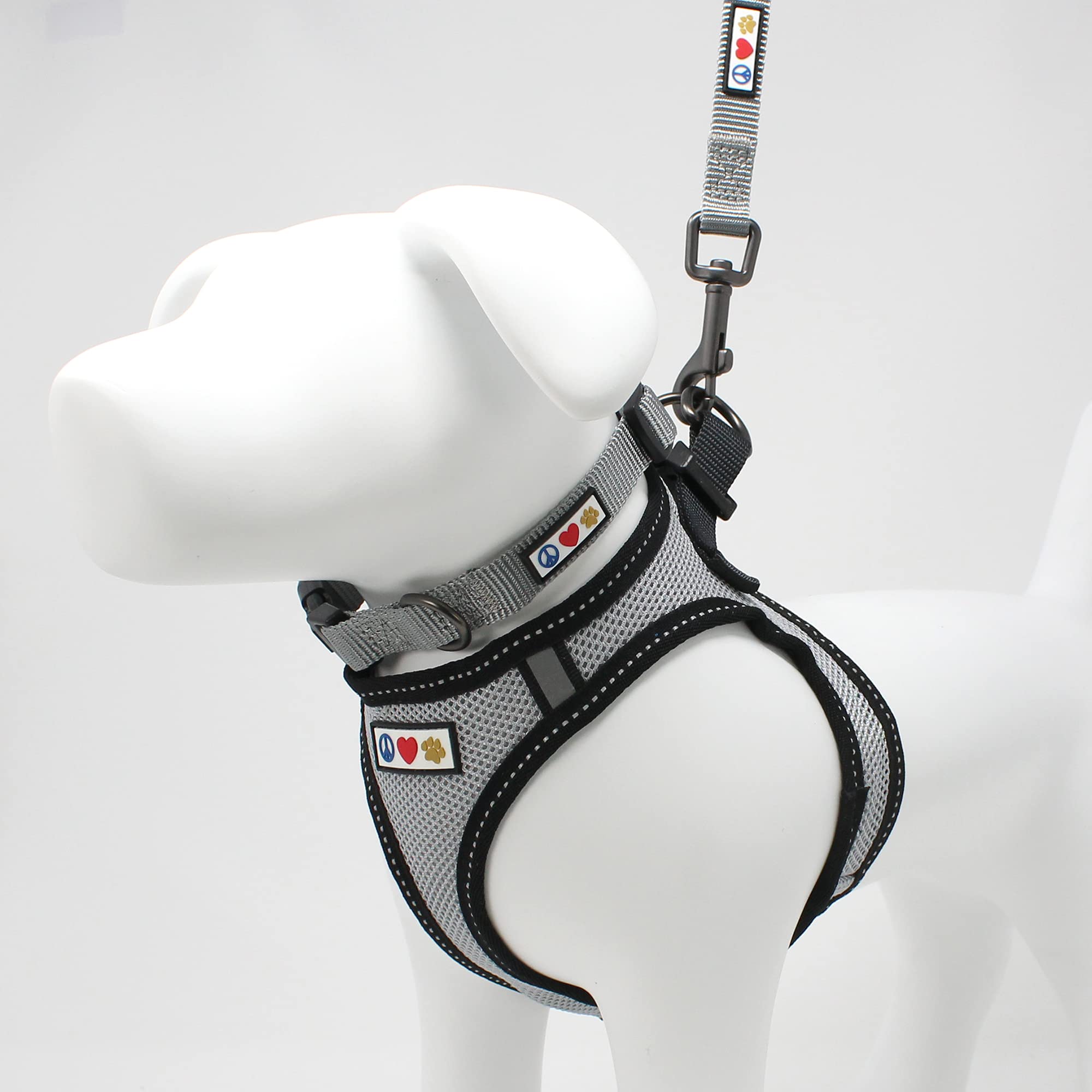 Pawtitas Reflective Mesh Dog Harness, Collar & Leash Set for Small Dogs - Grey | Adjustable & Comfortable Pet Safety Gear for Walking, Training & Outdoor Adventures