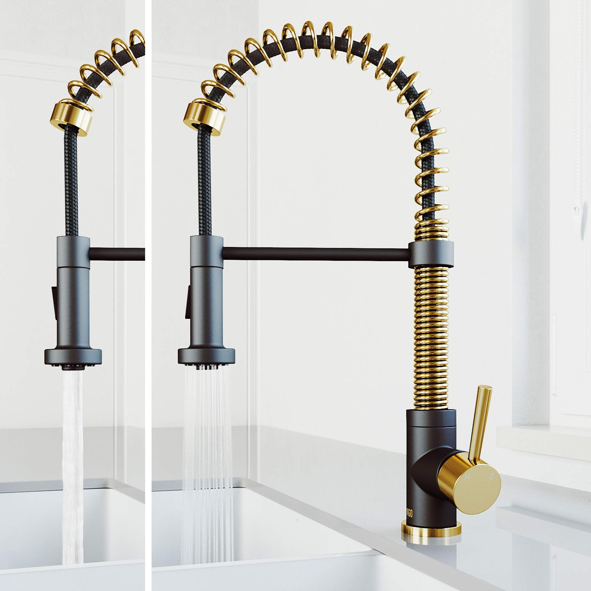 VIGO Edison 19-Inch Single Handle Pull-Down Sprayer Kitchen Faucet in Matte Brushed Gold & Matte Black - VG02001MGMB | Modern Touchless Design for Sink, Dishwashing & Cooking | Easy Installation & Durable Finish