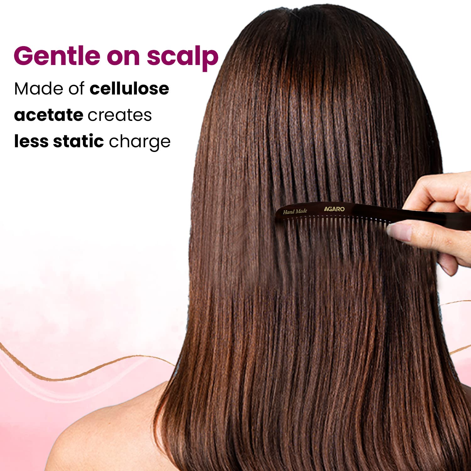 Agaro Handmade Wooden Comb with Handle - Fine Tooth Dressing Comb for Men & Women | Smooth Rounded Teeth for Gentle Hair Styling & Brushing | Premium Cellulose Acetate Comb (Brown, HMC73) - Perfect for Daily Grooming, Salon Styling & Travel Essentials