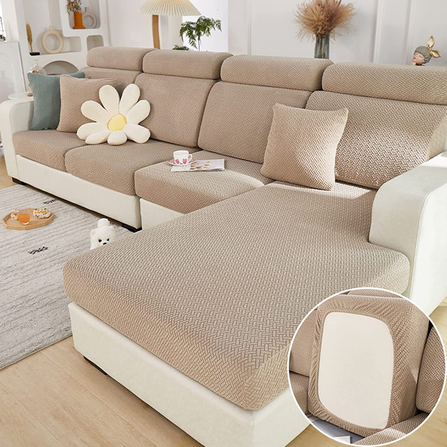 Premium Sofa Covers for Living Room - Soft Stretchable Couch Slipcovers (Coffee Brown) - Protects Furniture from Pets, Spills & Wear - Perfect for Home, Office & Airbnb Decor