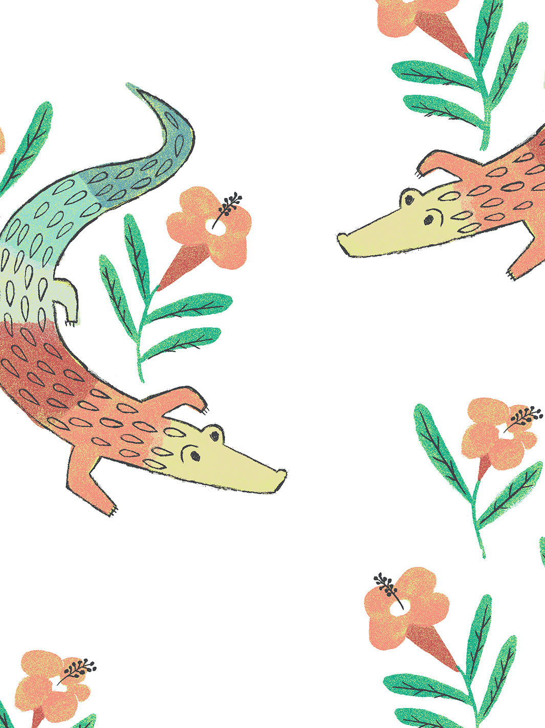 Gator Garden Wallpaper by Tea Collection - Tropical Baja Themed Wall Decor for Kids' Room, Nursery, or Playroom