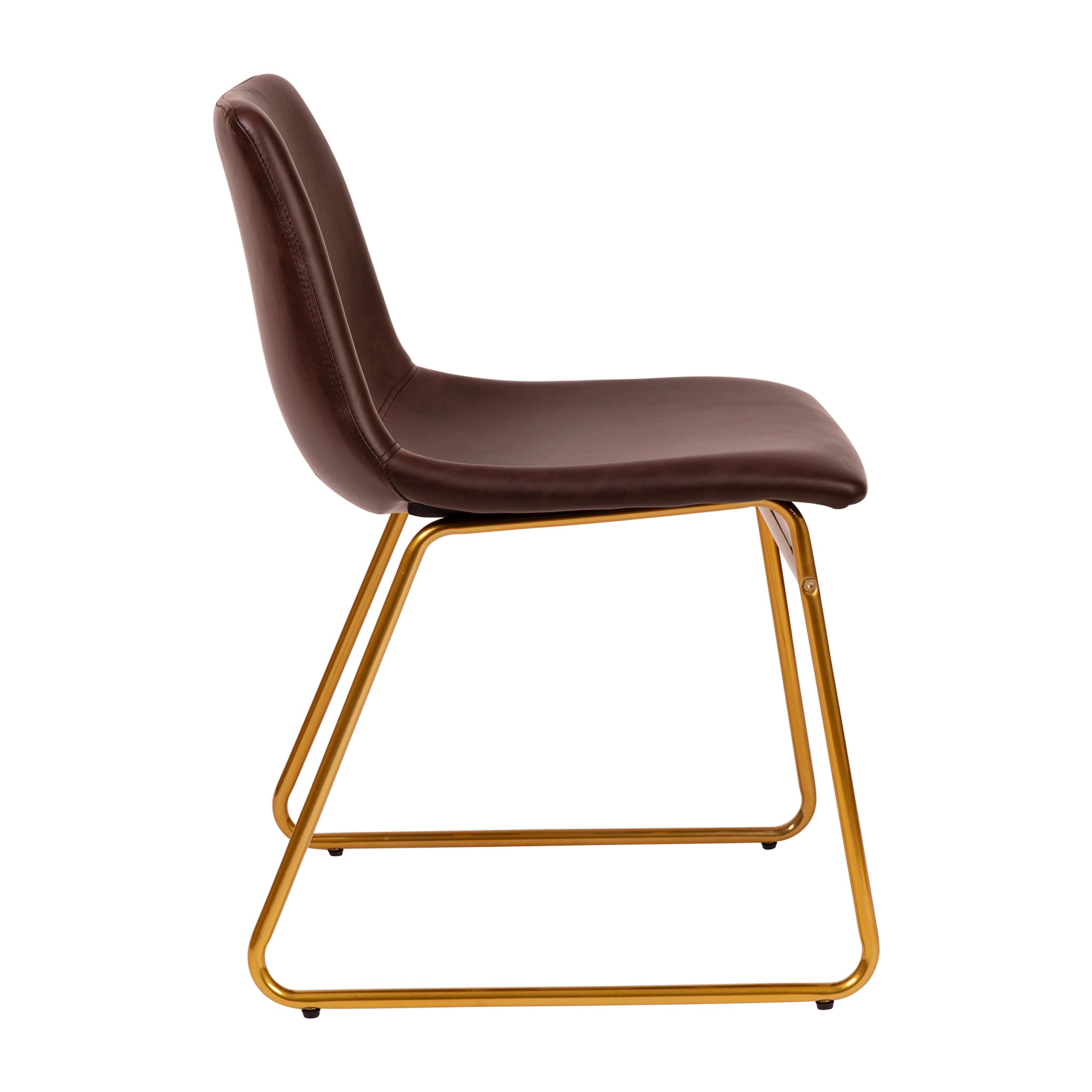 EMMA + OLIVER 18 Inch Indoor Dining Chairs Set of 2 - Dark Brown LeatherSoft Upholstery with Gold Metal Frame - Modern Kitchen & Breakfast Nook Seating