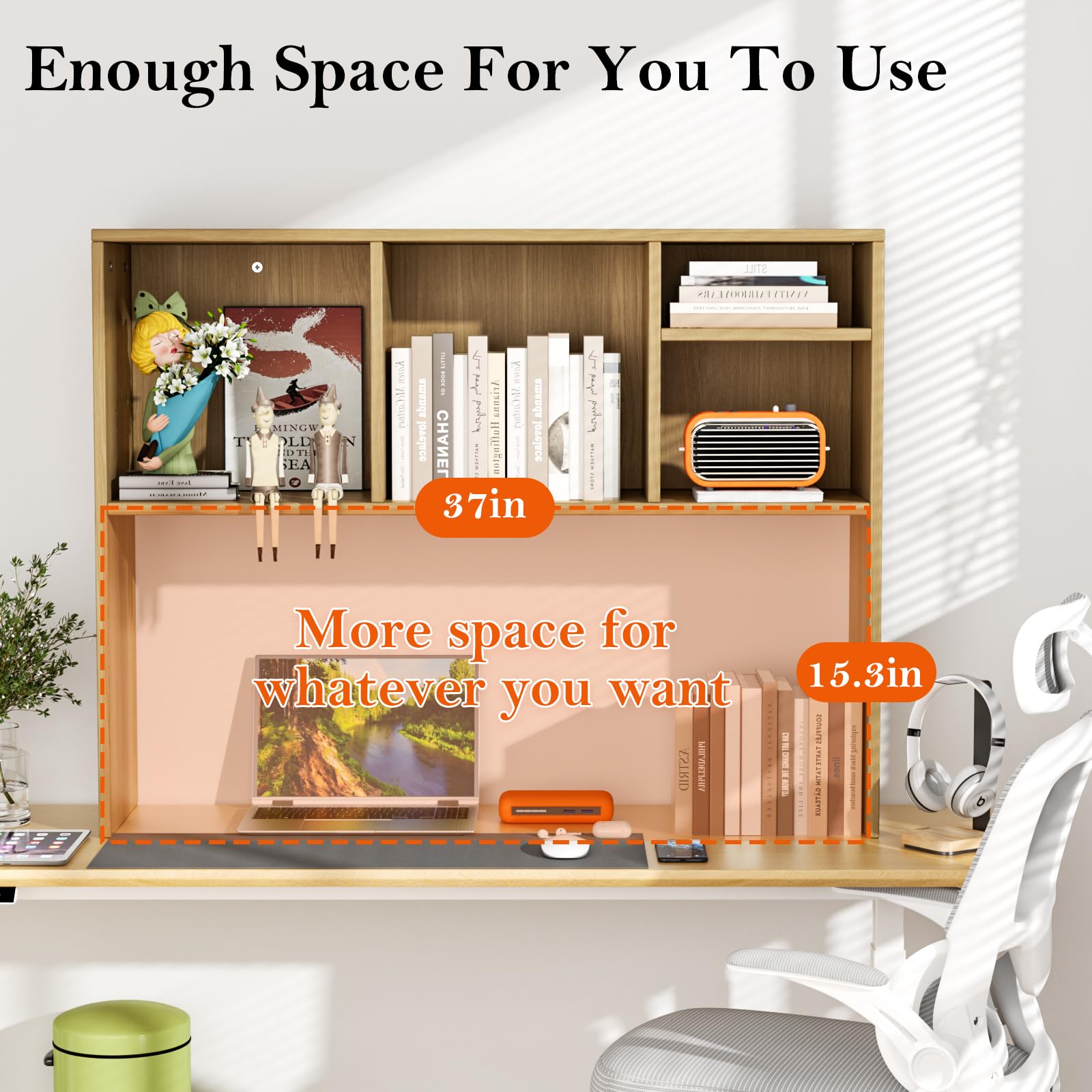 2-Tier 4-Shelf Desk Hutch Organizer - Wooden Desktop Bookshelf for Computer Desk, Office & Home - Perfect for Dorm Rooms, Workspaces & Small Spaces Storage Solutions