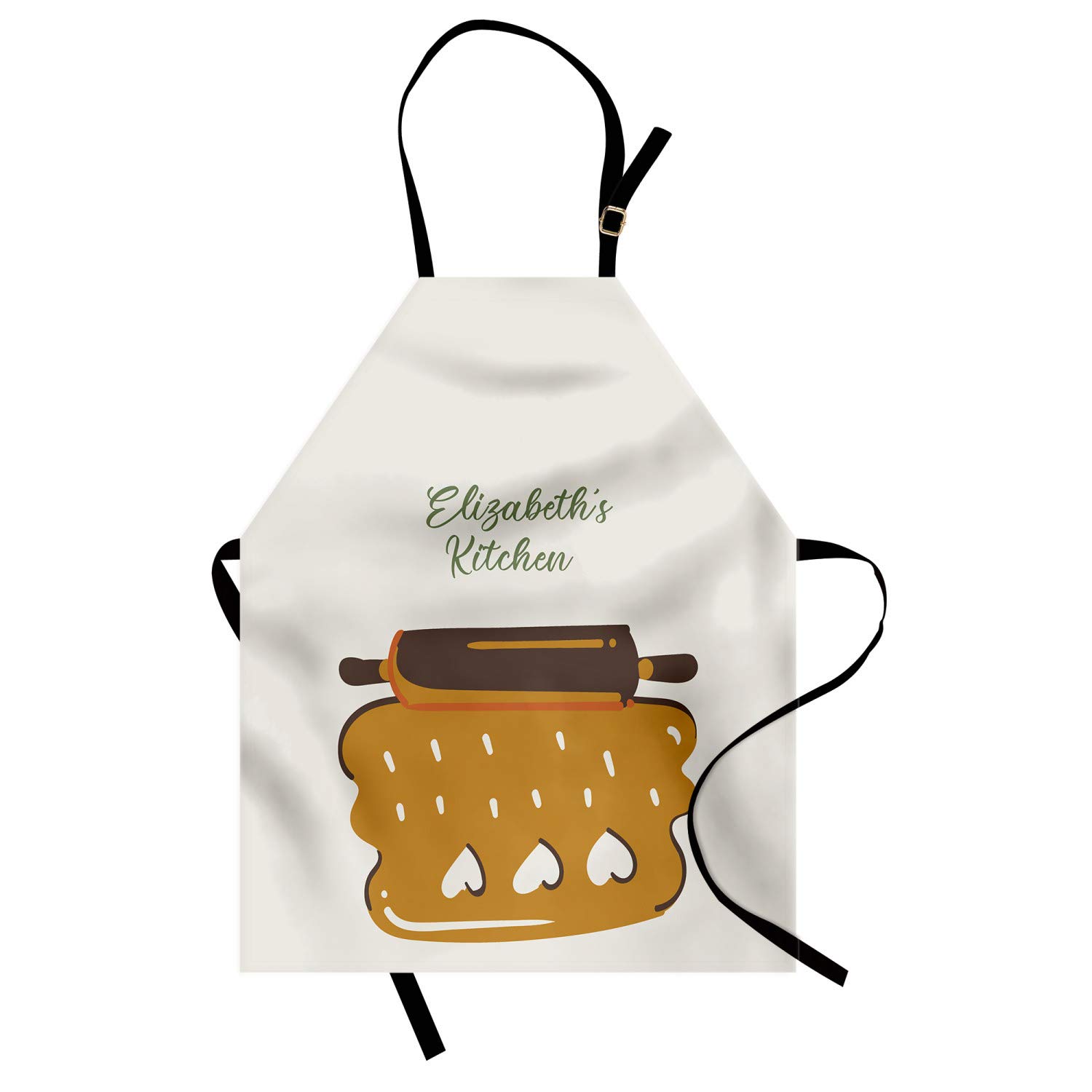 Ambesonne Personalized Chef Apron - Cartoon Baking & Cooking Design with Colorful Rolling Pin Dough Motif - Adjustable Neck Unisex Kitchen Bib for Adults (Pale Coffee) | Perfect for Home Cooking, Baking, BBQ, and Culinary Gifts