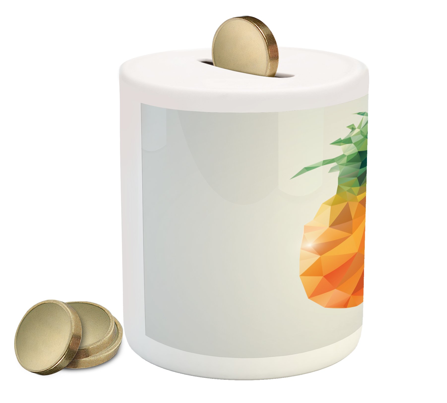 Ambesonne Geometric Polygonal Piggy Bank - Abstract Art Ceramic Coin Money Box for Cash Savings in Fern Green & Orange | Perfect for Kids' Allowance, Gift Giving & Home Decor