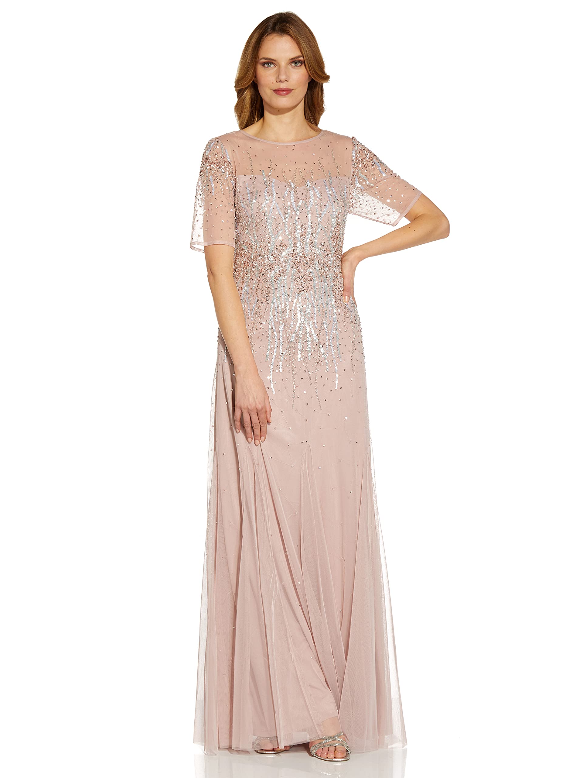 Adrianna Papell Women's Elegant Beaded Mesh Evening Gown - Perfect for Prom, Wedding & Formal Events