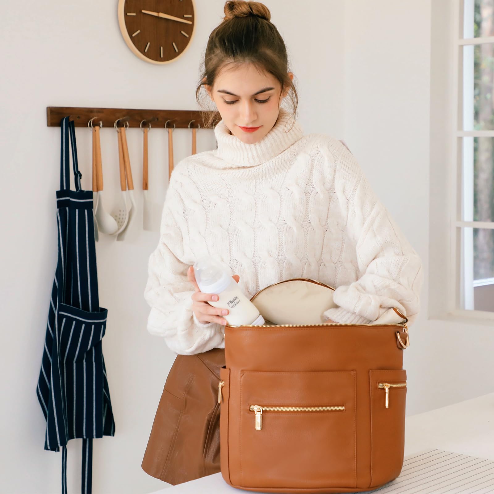 Premium Leather Diaper Backpack for Moms & Dads - Large Baby Bag with 13 Pockets, Changing Pad & Stroller Straps - 2 Insulated Bottle Pockets - Perfect for Travel, Daycare & Family Outings