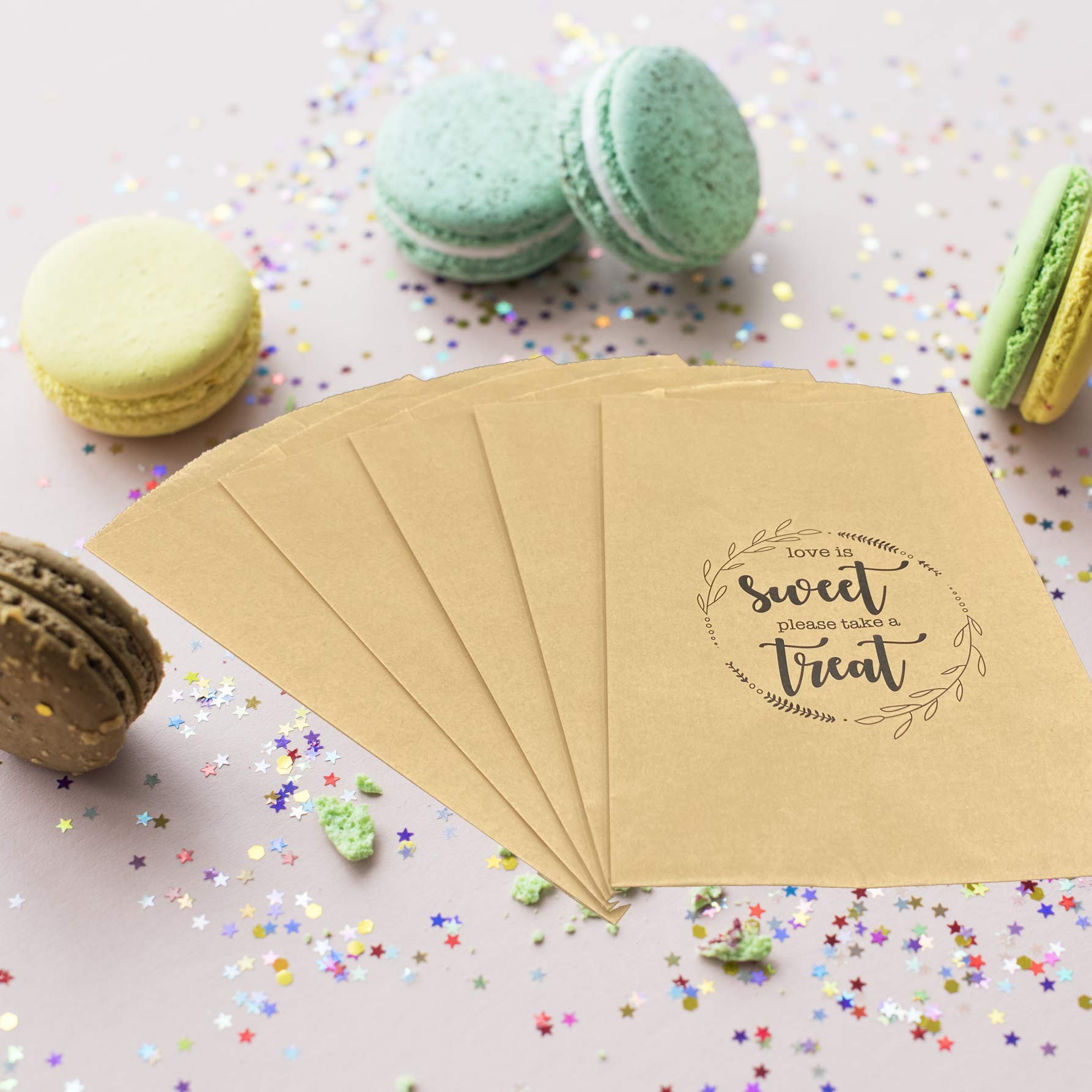 100 Earth Day Donut Favor Bags - Expandable Kraft Wedding & Party Treat Bags for Cookies, Candy - Grease Resistant Food Safe & Recyclable - Perfect for Birthday Parties, Baby Showers & Wedding Favors