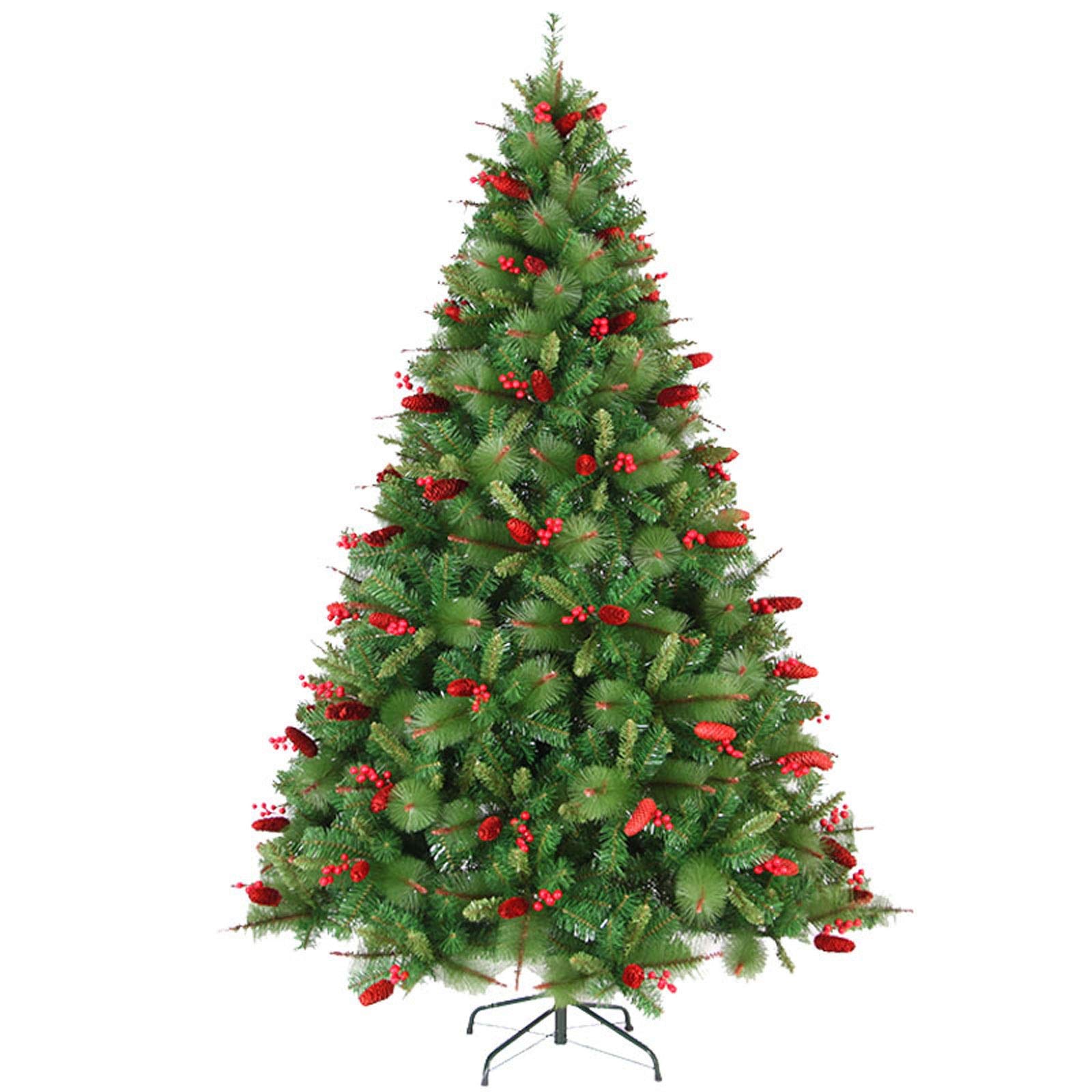 Premium 4ft-8ft Artificial Christmas Tree with Pine Cones & Red Berries - Easy Assembly Indoor Xmas Tree Decor (120cm-240cm) for Living Room, Office & Holiday Party Decorations