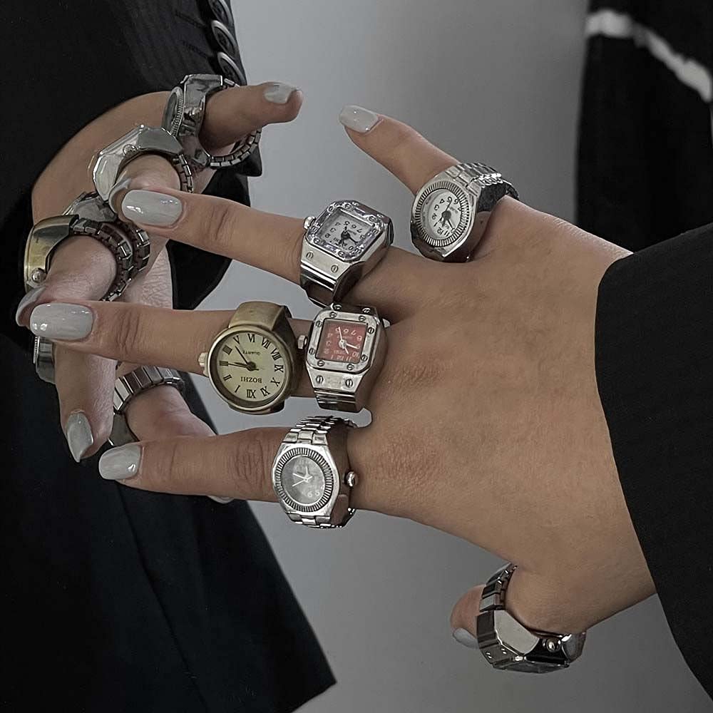 Stylish Gothic Finger Ring Watch - Unique Couple Rings for Men & Women - Perfect for Bar Parties, Photography Props & Gothic Fashion Accessories