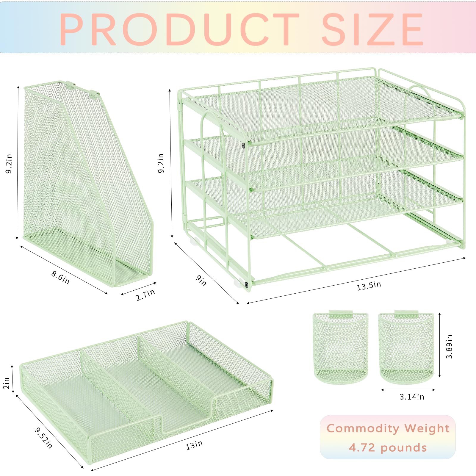 Green 4-Tier Desk Organizer Set with 2 Pen Holders & Drawer Storage - Office Supplies & Workspace Accessories for Paper, Files & Stationery - Perfect for Home Office, Study Desk & Workstation Organization