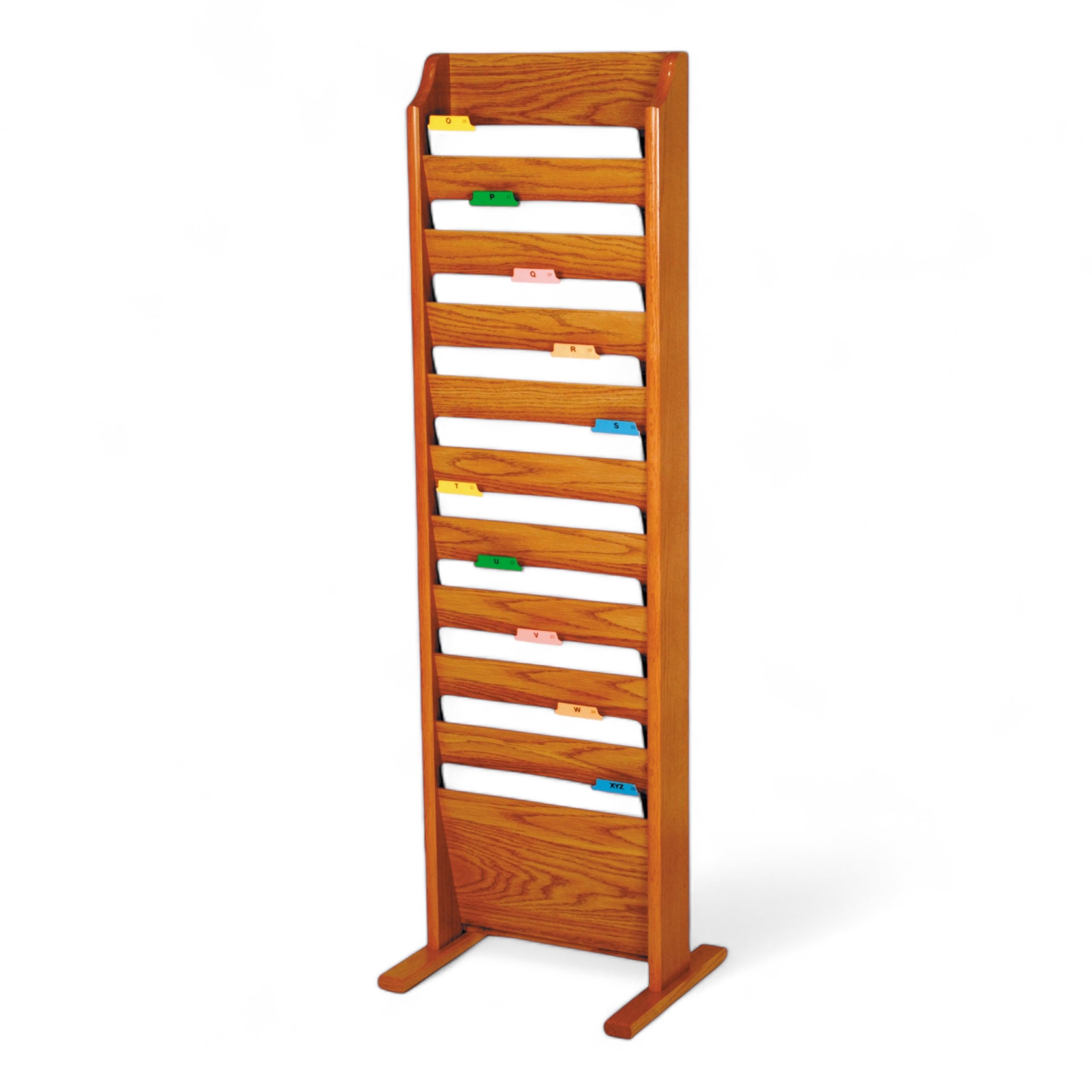 10-Pocket Wooden Mallet Free-Standing File Organizer - Medium Oak Letter Size File Holder for Office, Home & Classroom Organization