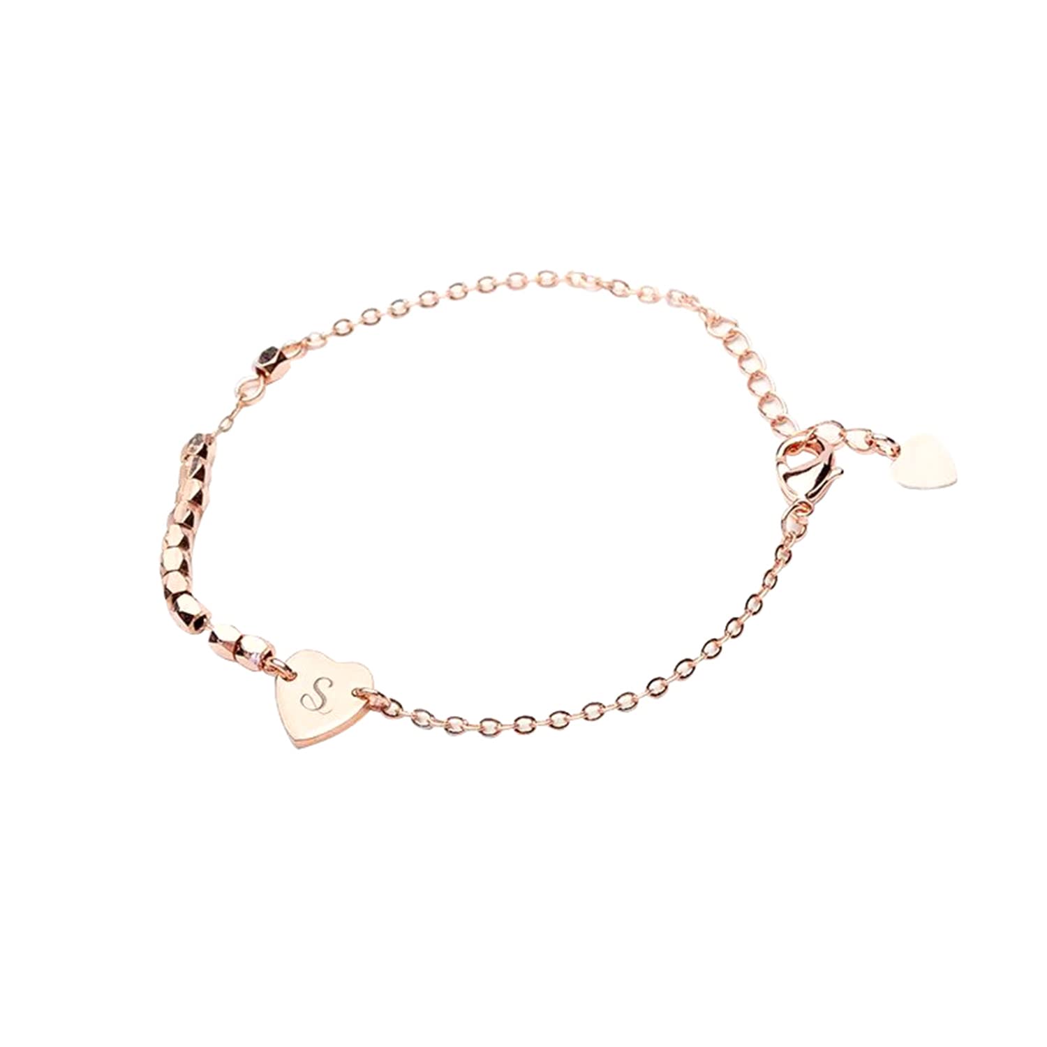 Personalized Heart Charm Bracelet for Women - Rose Gold Plated Monogram Initial Bracelet, Unique Custom Jewelry Gift for Her | Valentine's Day, Anniversary, Birthday Present