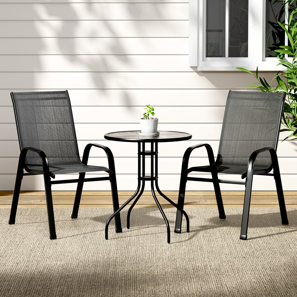 3-Piece Black Bistro Set - Stackable Outdoor Patio Table and Chairs for Garden, Balcony, Backyard & Poolside Dining