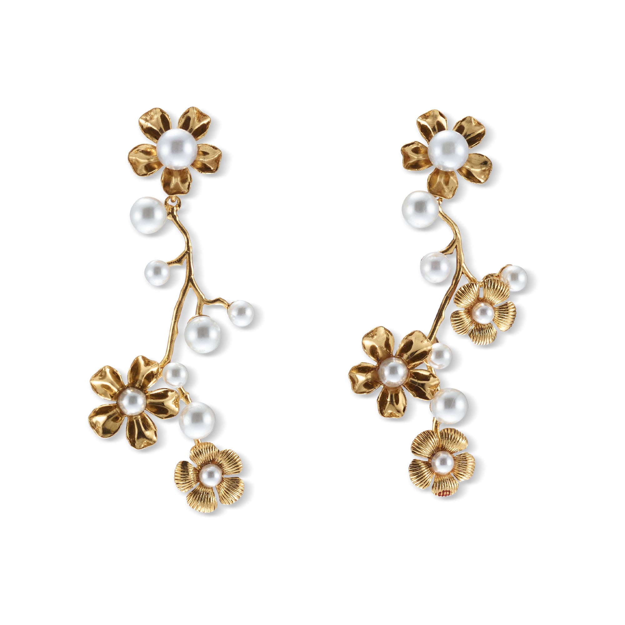 Brynn Floral Pearl Linear Drop Earrings for Women - Elegant Dangle Jewelry for Wedding, Party & Everyday Wear