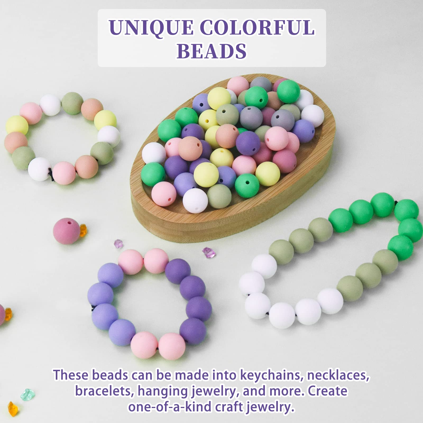 15mm Silicone Beads 130Pcs - DIY Jewelry Making for Necklaces & Keychains