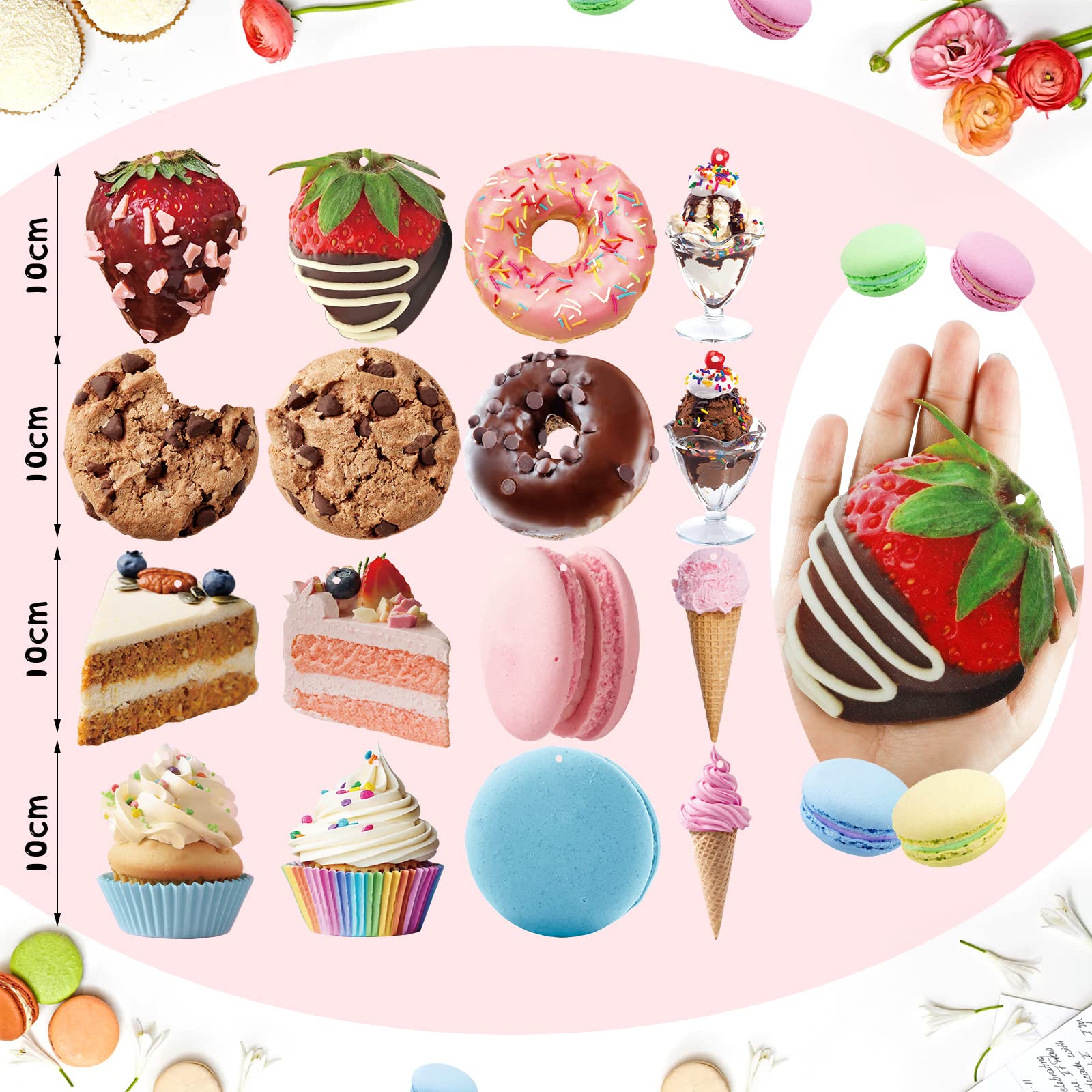 32-Piece Pastel Christmas Wooden Candy Ornaments Set - Xmas Tree Hanging Decorations for Holiday Party, Cupcake, Donut & Ice Cream Shaped Ornaments - Perfect for Christmas Tree Decor, Candy Buffet & Festive Home Decoration