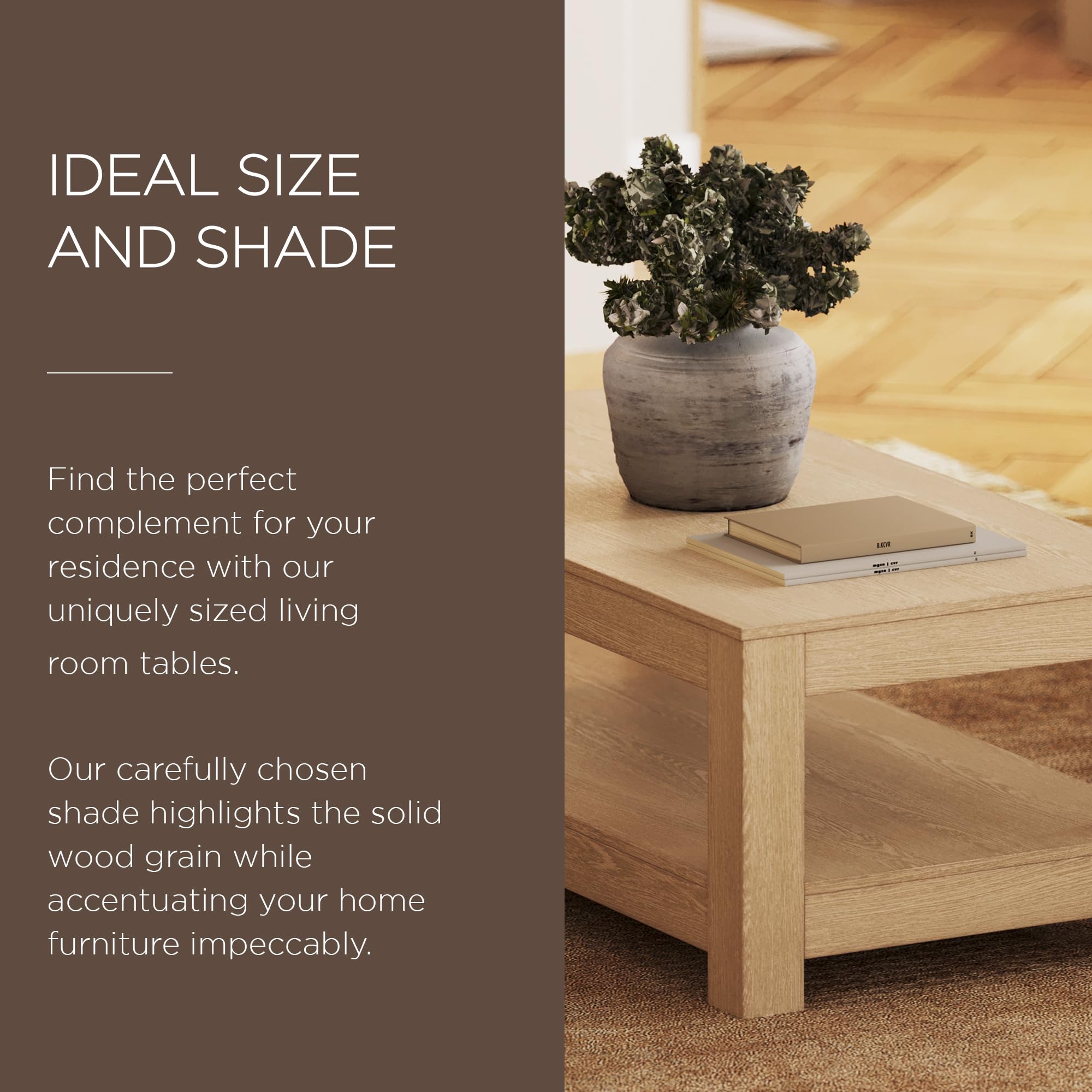 Rustic Rectangle Wooden Coffee Table with Shelf Storage - 2-Tier Maven Lane Paulo Large Center Table in Weathered White Finish for Living Room, Farmhouse & Modern Home Decor