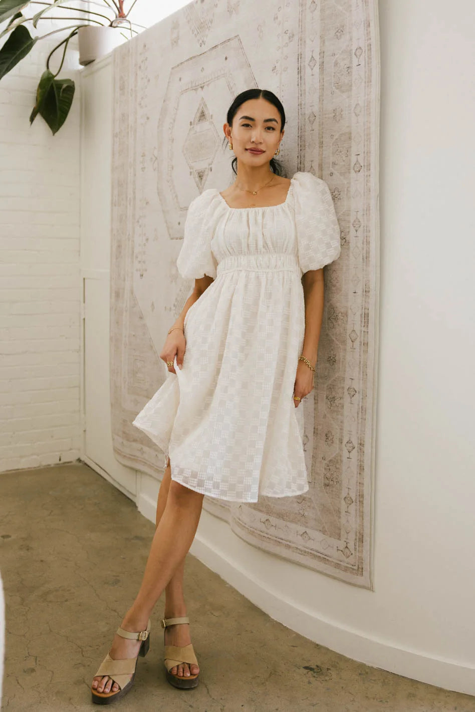 Easton Textured Midi Dress for Women - Flowy Summer Dress with Boho Print, Elegant Casual & Party Wear - Perfect for Beach Vacations, Date Nights & Office Outfits