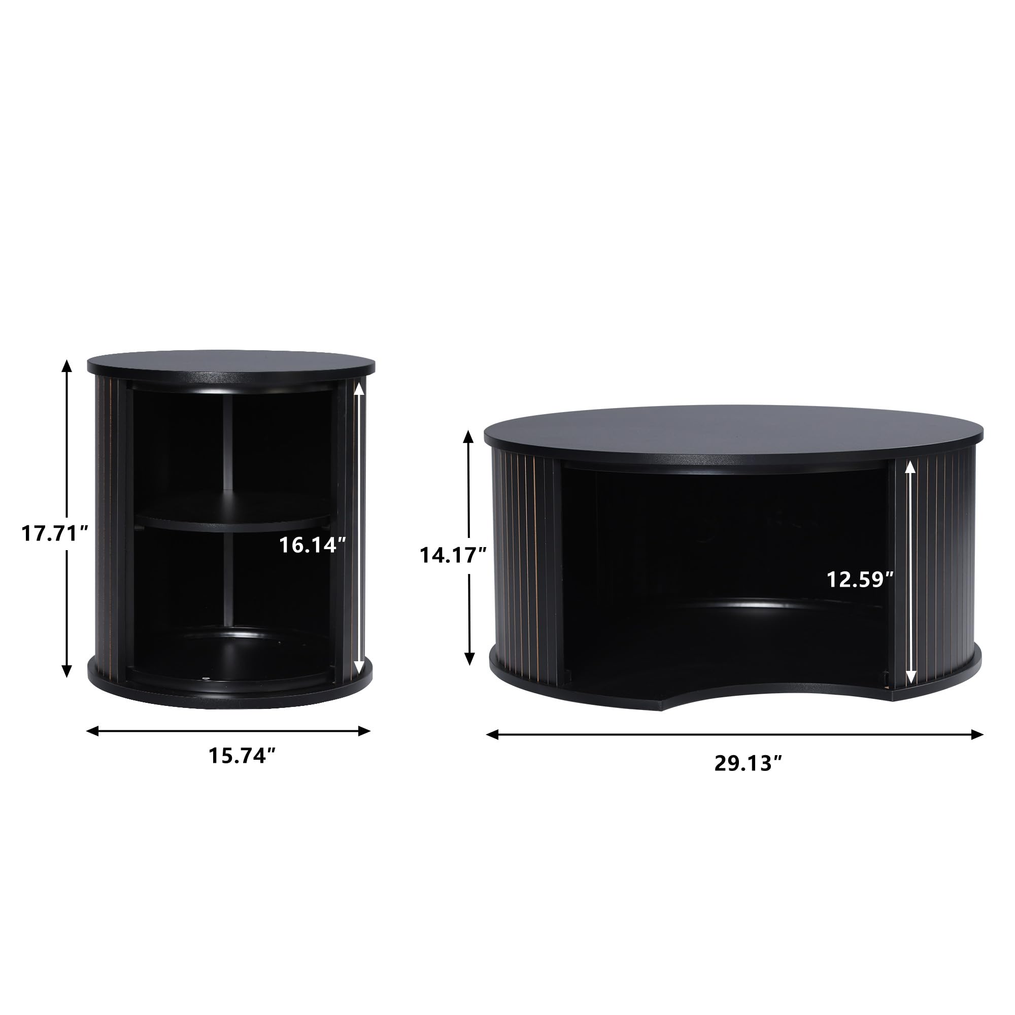 **Round Wooden Nesting Coffee Table Set of 2 - Modern Circle Side Tables for Living Room, Office & Balcony - Space-Saving Black End Tables (Perfect for Small Spaces & Home Decor)**