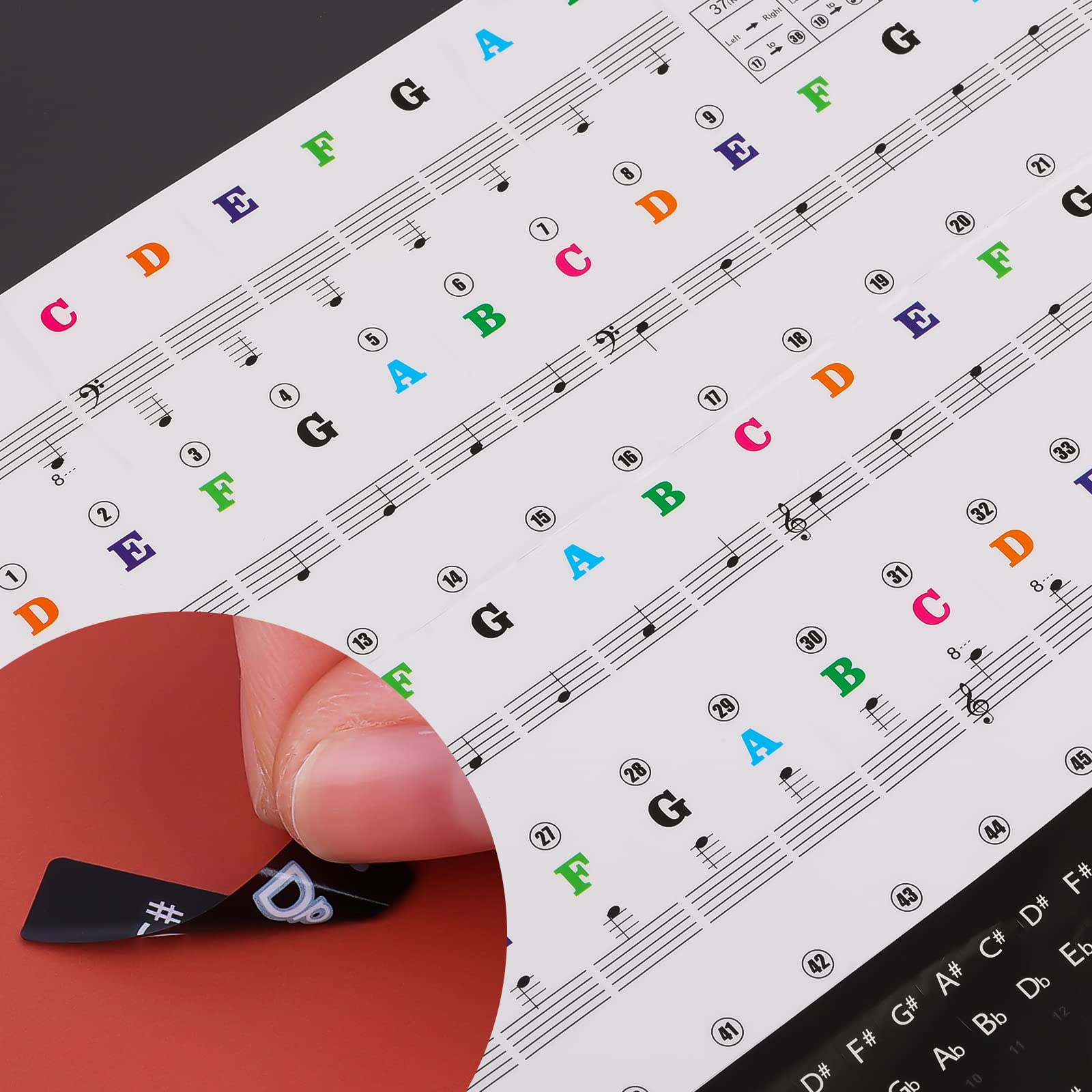 AIEX Removable Transparent Piano Note Stickers - Colorful Keyboard Labels for 88/61/54/49 Key Pianos (White & Black Keys) - Perfect for Beginners Learning Piano at Home or Music Class