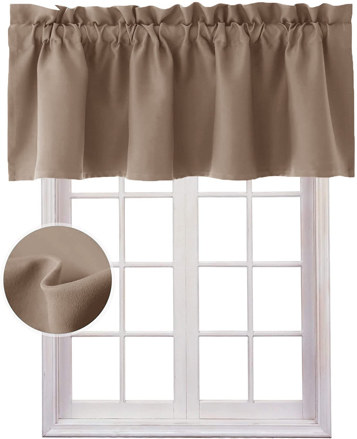Blackout Thermal Insulated Kitchen Valance Curtains - Solid Window Treatment, Cappuccino, 42 x 12 Inches, 1 Panel - Perfect for Energy Efficiency & Privacy in Home & Office