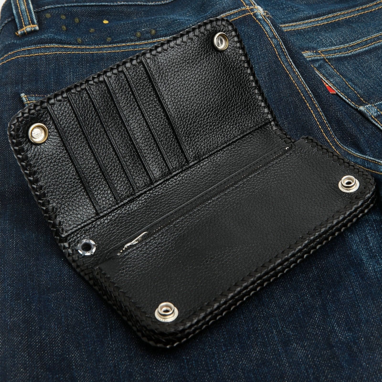 Genuine Black Leather Bifold Biker Wallet for Men - RFID Blocking, Multiple Card Slots & ID Window - Perfect for Motorcycle Riders, Travel & Everyday Use