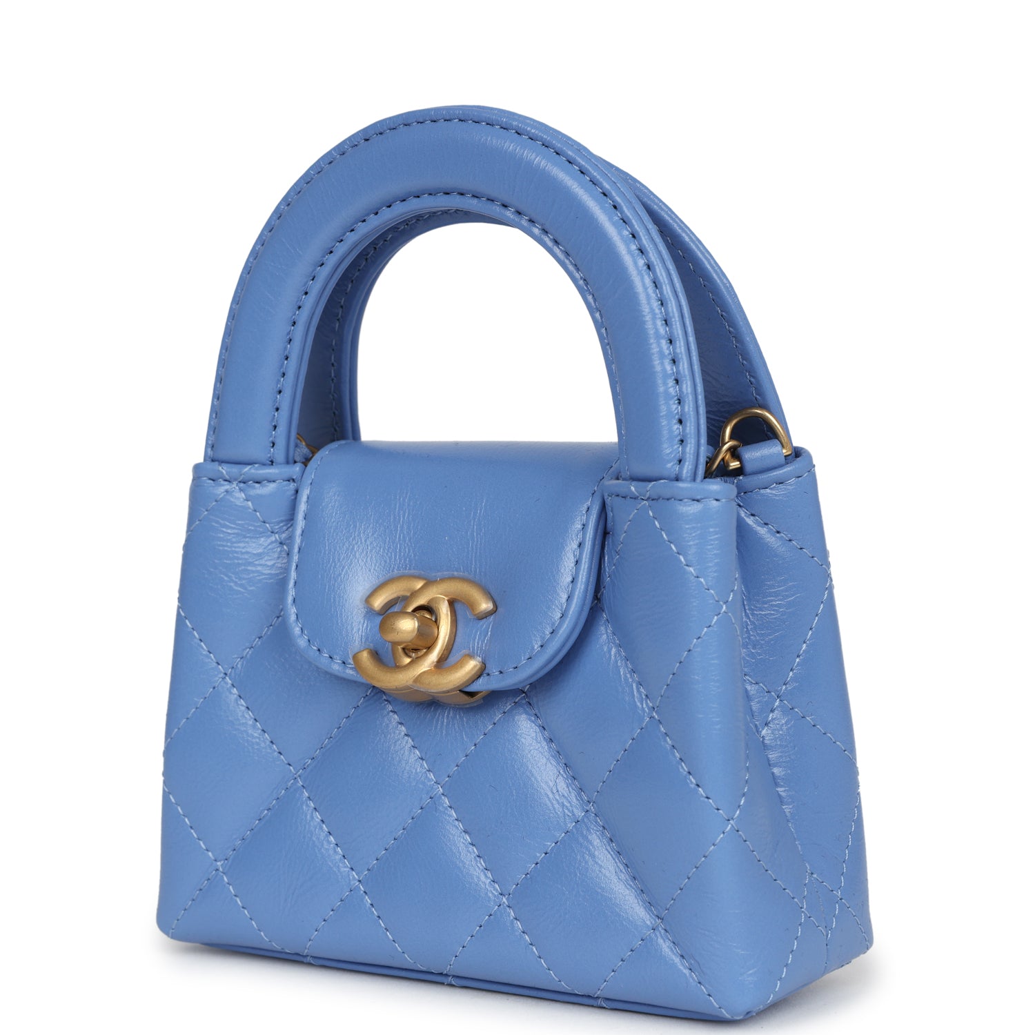Chanel Nano Kelly Shopper Bag in Blue Shiny Aged Calfskin with Brushed Gold Hardware - Luxury Crossbody Bag for Women, Perfect for Evening Events & Date Nights