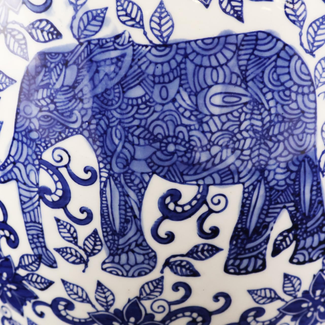 Blue and White Porcelain Fishbowl with Elephant Design - Oriental Home Decor for Living Room, Office & Garden - Handcrafted Ceramic Planter & Decorative Bowl