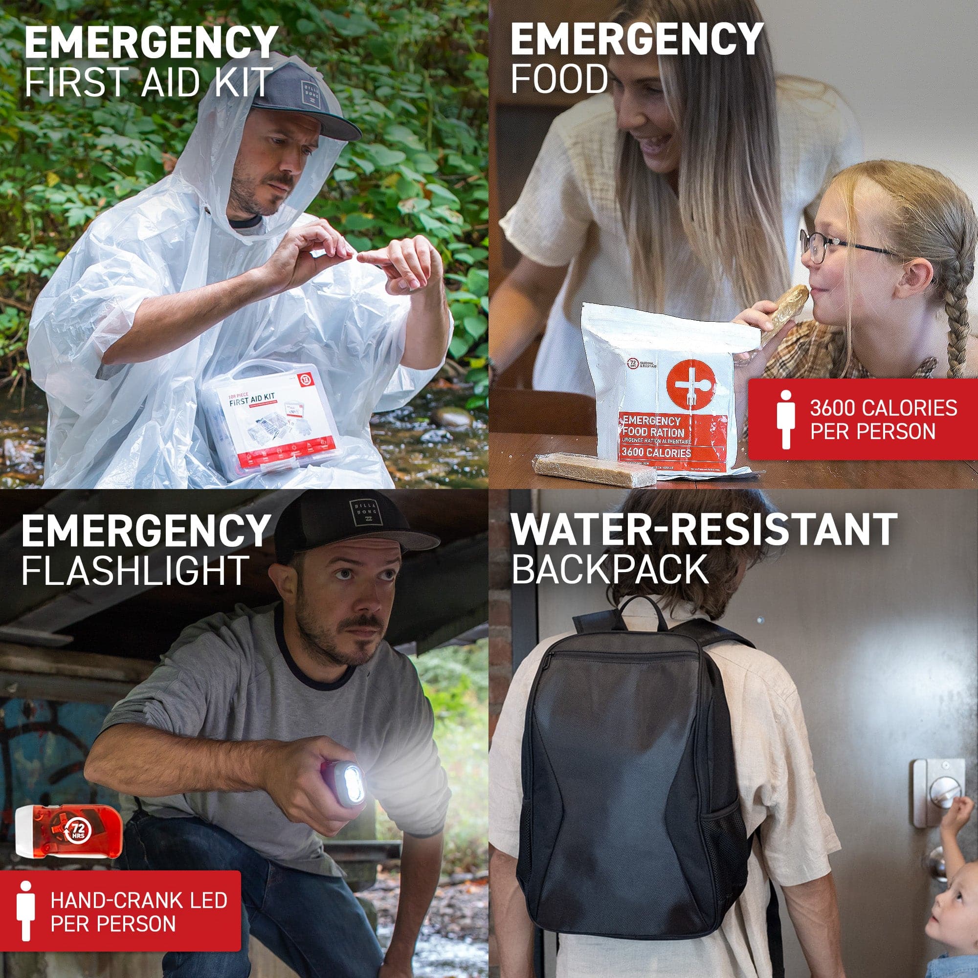 4 Person 72-Hour Emergency Survival Backpack Kit - Black | Essential Disaster Preparedness Gear for Camping, Hiking & Natural Disasters