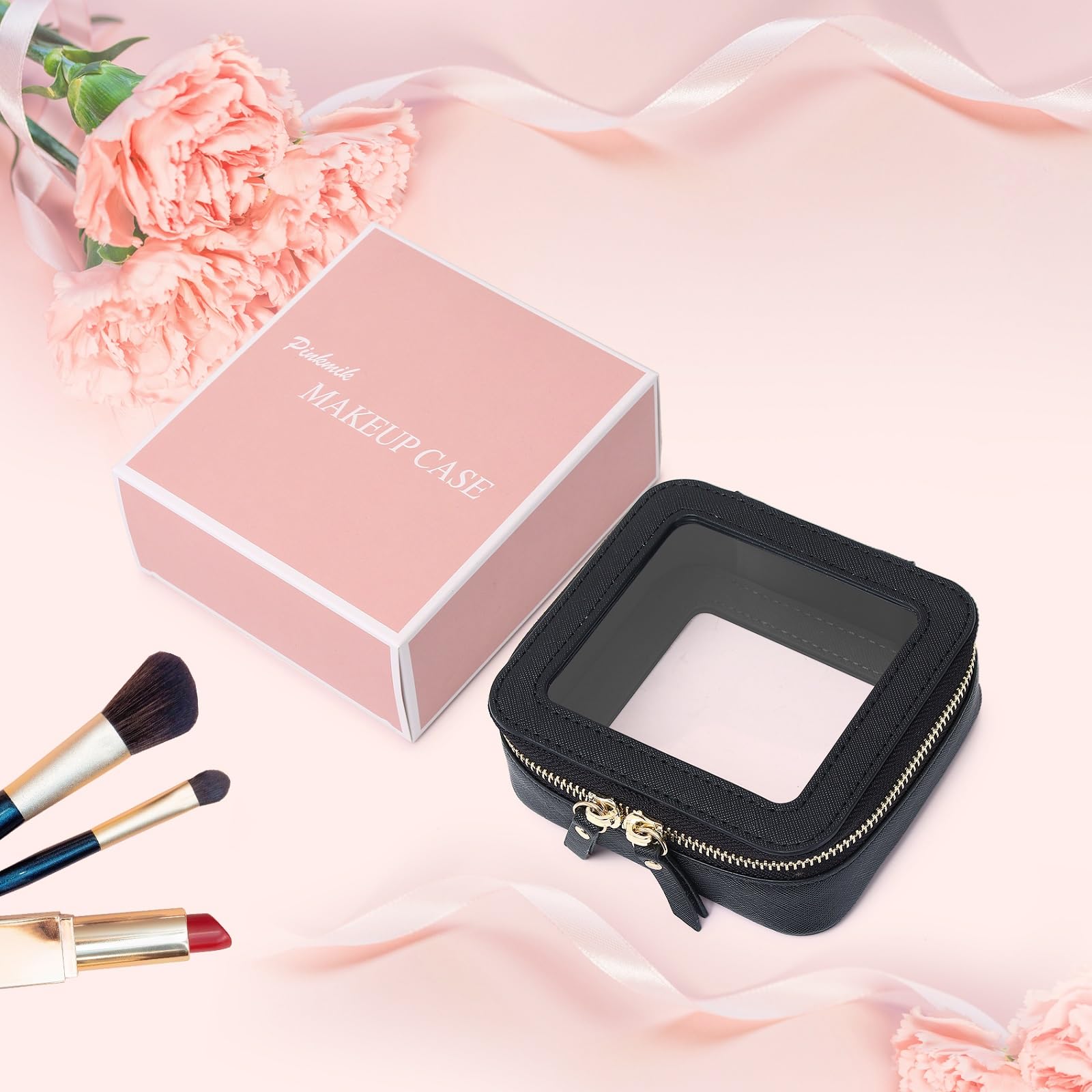 Clear Small Makeup Bag with Zipper - Mini Cosmetic Case & Toiletry Organizer for Women, Travel Essentials & Car Storage (Black, MINI-1) - Perfect for Travel, Gym, Daily Purse Organization & On-the-Go Beauty Essentials
