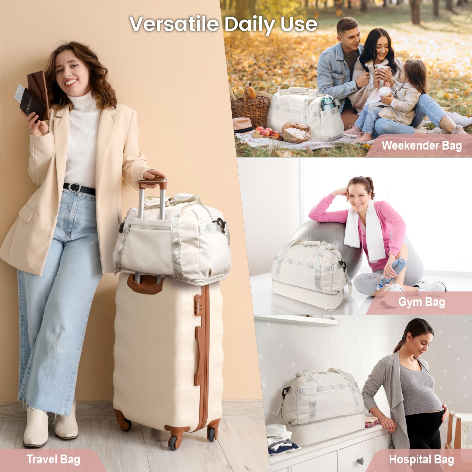 Cambond Women's Weekender Travel Bag - Expandable Overnight Bag with Shoe Compartment & USB Charging Port | Perfect for Weekend Getaways, Business Trips and Airplane Carry-On