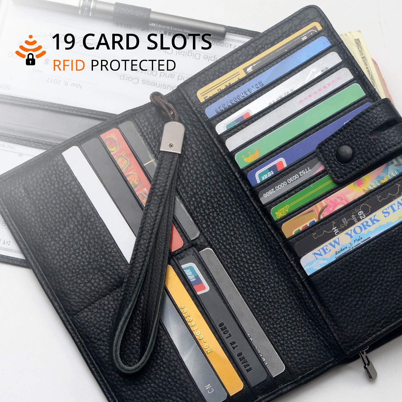Bveyzi Women's RFID Leather Wristlet Wallet - Large Phone Checkbook Holder with Zipper Pocket | RFID Blocking Organizer for Credit Cards & Cash | Perfect for Shopping, Travel & Everyday Use