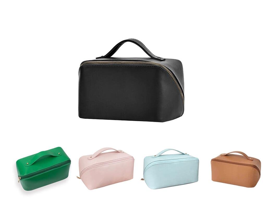 Large-Capacity Travel Cosmetic Bag with Brush Slots & Dividers - Waterproof Makeup Organizer for Women, Perfect for Vacation, Gym & Daily Essentials (Black)